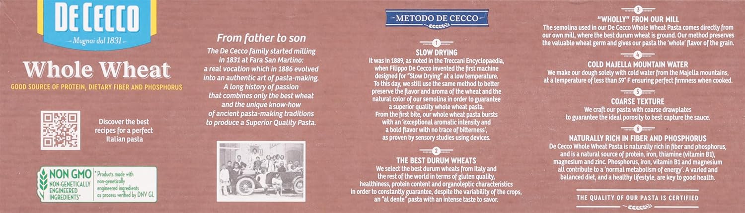 De Cecco Whole Wheat Pasta, Spaghetti, 13.25 Ounce (Pack of 12),VIP0012