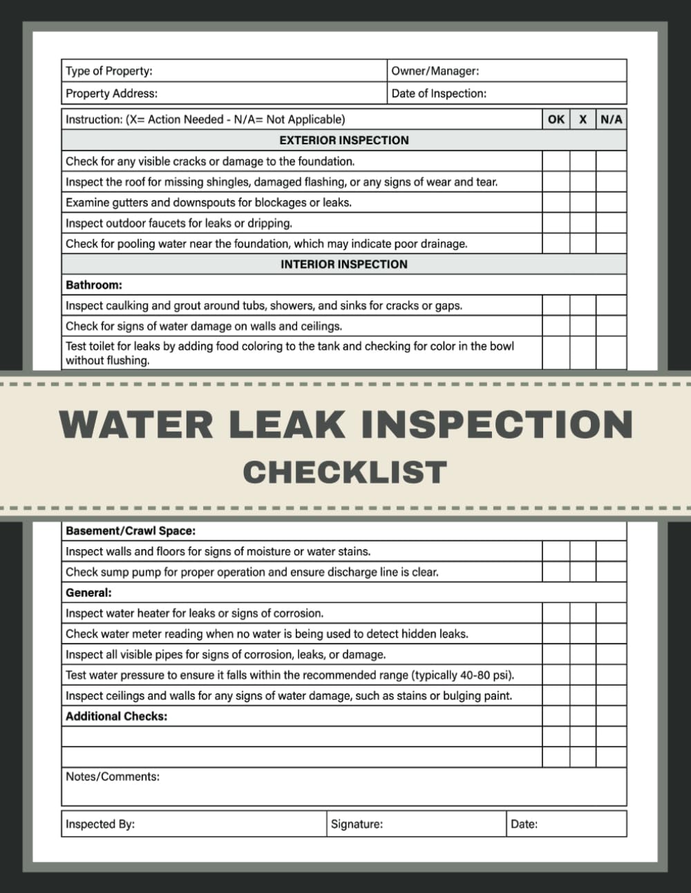 Water Leak Inspection Checklist Water Leak Detection & Inspection Water Leak Inspection Checklist Water Leak Detection & Inspection