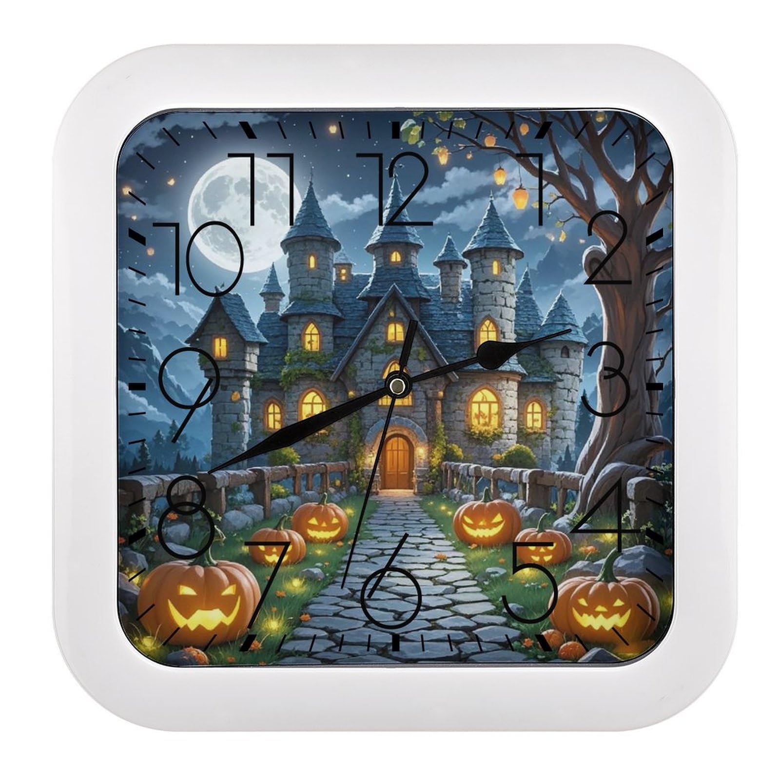 LZQPOEAS Moon Castle Wall Clock Fashionable Versatile Silent Wall Clock Simple Elegant Non Ticking Analog Clocks Easy to Install Square Modern Clocks for Home Decoration