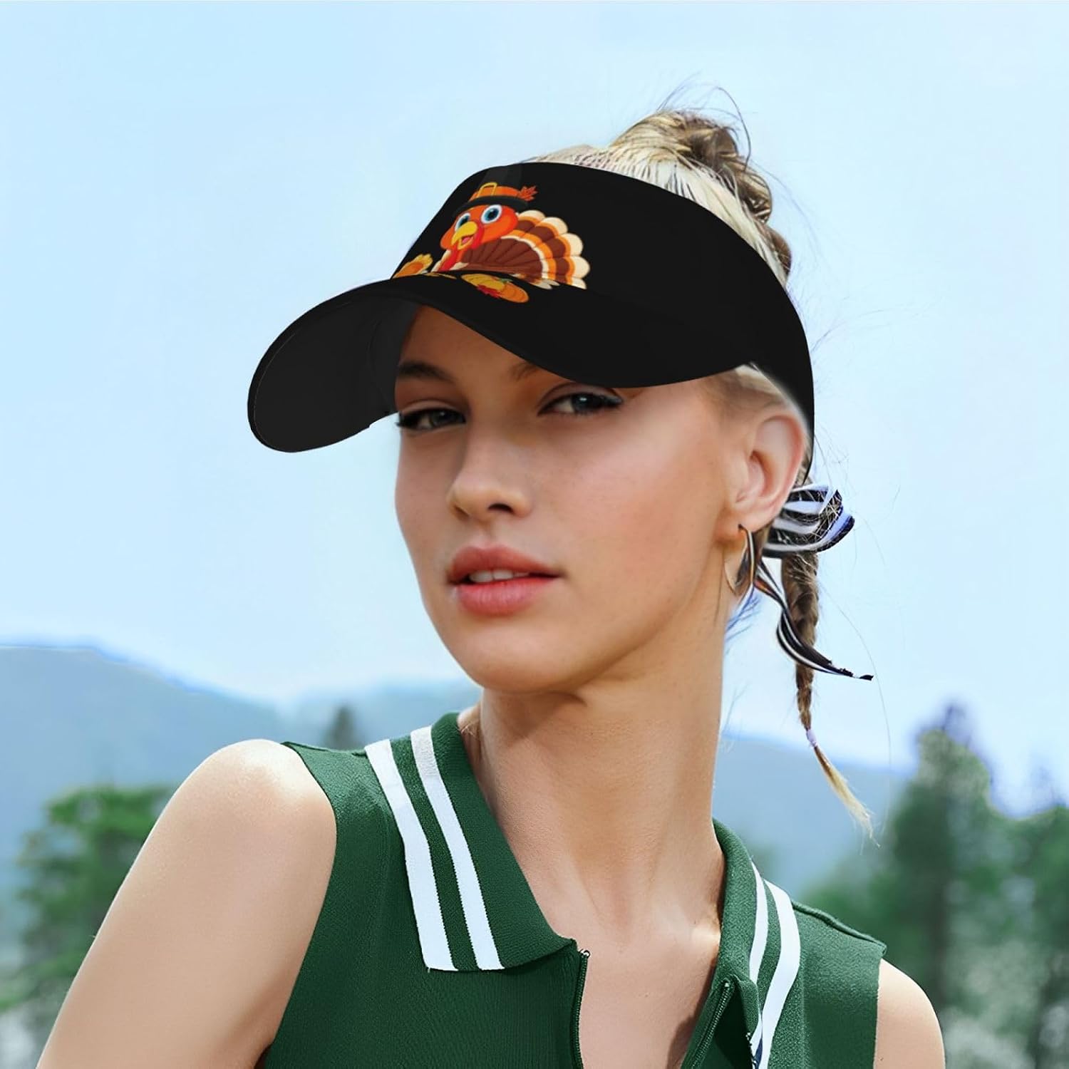 Cute Thanksgiving Pumpkin Empty Top Hat Adjustable Sport Sun Visor Hats Fall Turkey Visor Caps for Women and Men