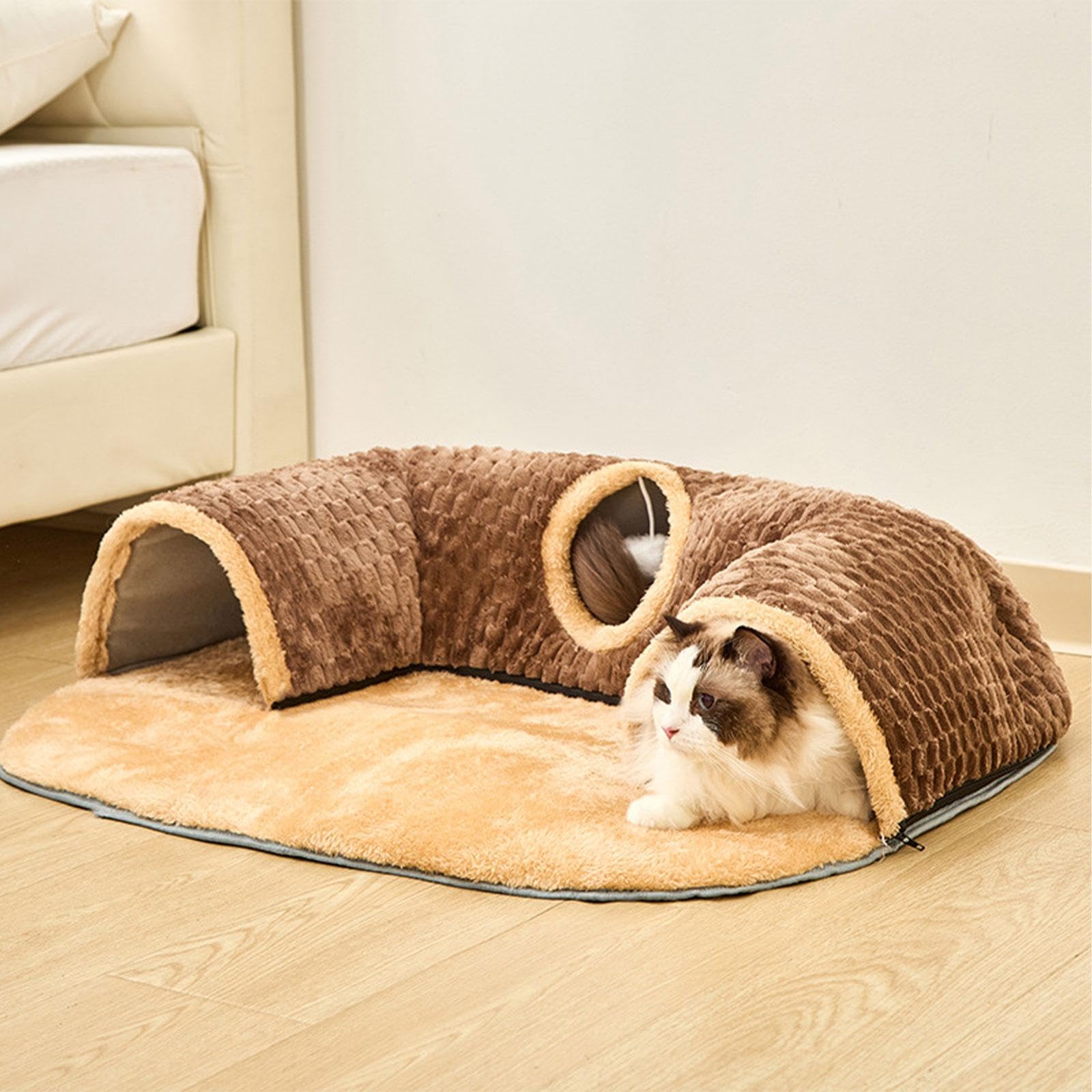 Tunnel Fonctionnel pour Chats, Cachette et pour Petits Animaux, Brown M