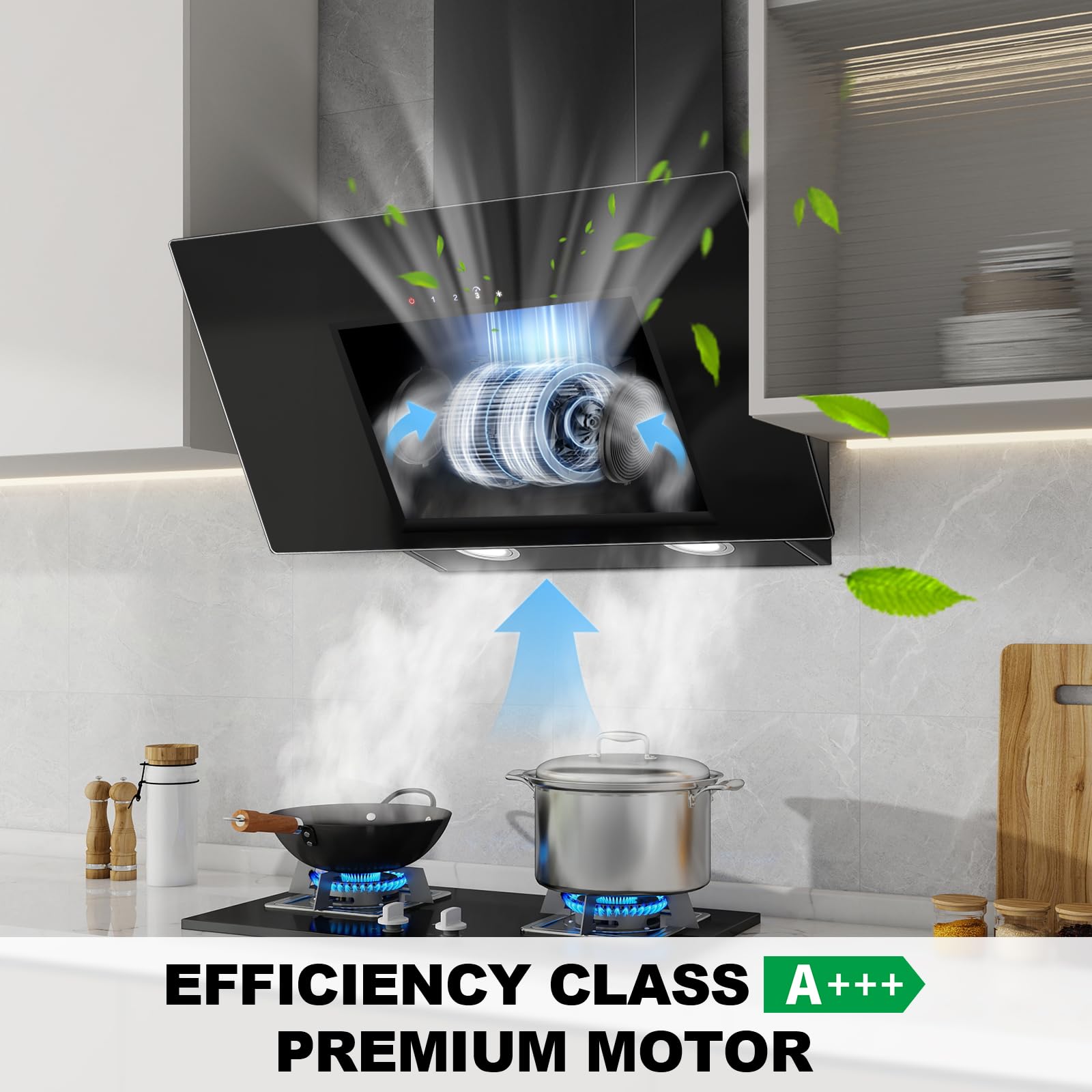 Cooker Hood 60cm, TopStrong Extractor Fan Kitchen, Wall-Mounted Extractor Hood, A+++ Kitchen Hood, 450 m³/h, Touch Control, 3 Speed + Booster, Recirculating & Ducting System, Black - 2