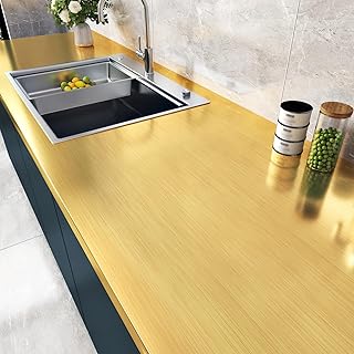 WESTICK Glossy Gold Wallpaper Peel and Stick Metallic Stainless Steel Gold Contact Paper for Appliance Removable Golden Vinyl Wall Paper for Countertops Refrigerator Fridge Wrap Cabinets 15.8"x394"