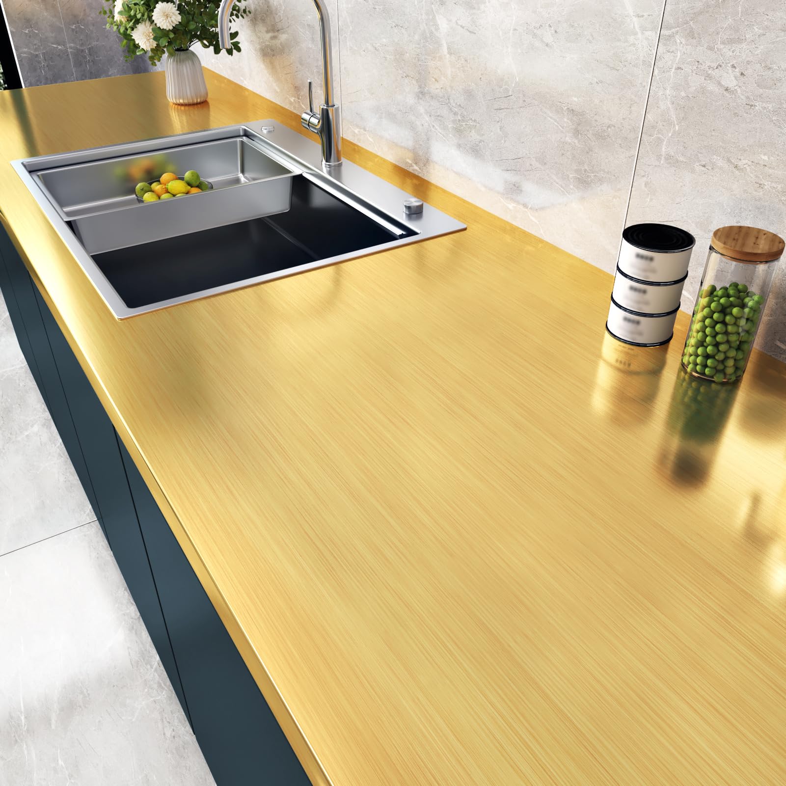 WESTICK Glossy Stainsteel Steel Gold Contact Paper for Countertops