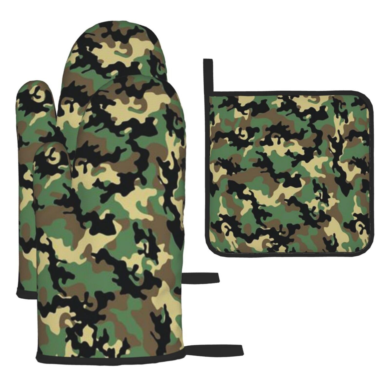 Camo Print Oven Set Kitchen Gloves Baking Grilling Microwaving Cooking Gift Everyday Holiday