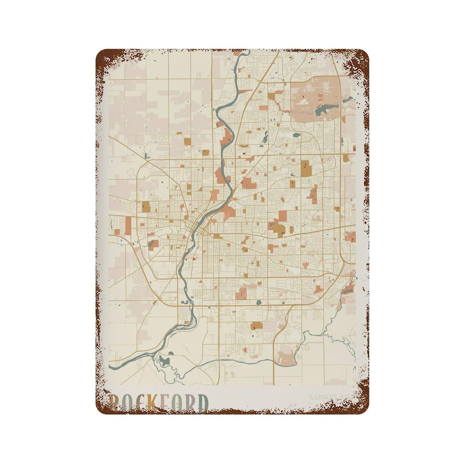 xiaoxiaoshen Rockford Map Illinois Travel Gift Boho Wall Decor Art Metal Tin Poster Modern Home Decor Art Home Bar Shop Decorations Vintage Sign 40x30cm