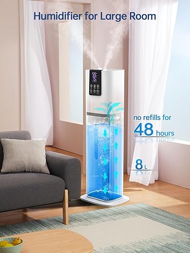 Miniatura 4 de Humidificadores inteligentes de 8 L para dormitorio, habitación grande, difusor de llenado superior de niebla fría de 2.1 galones, luz ambiental,