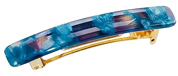 French Amie Small Clear and Blue 2 1/4 inch Celluloid Acetate Handmade Automatic Hair Clip Barrette
