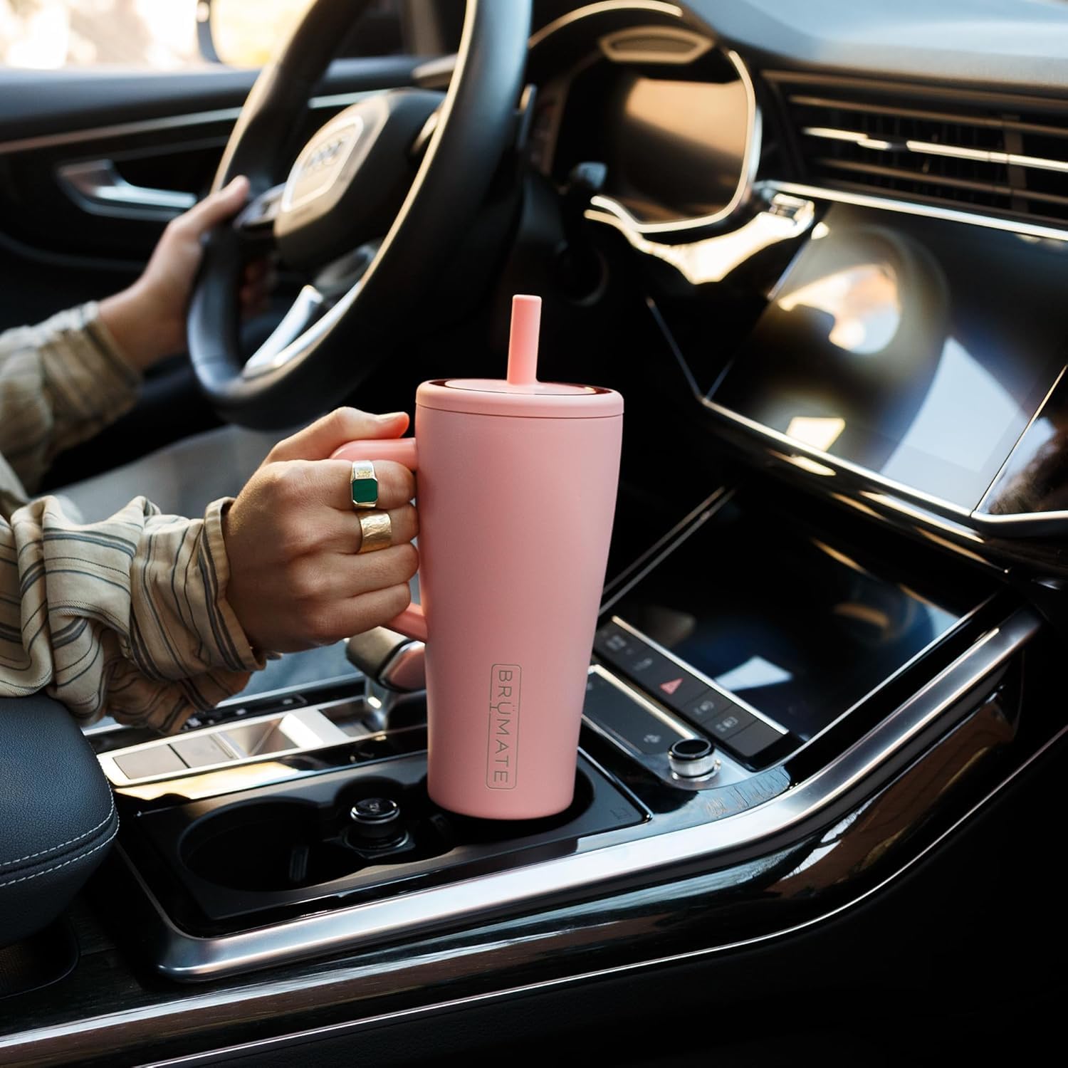 BrüMate Era 20 oz Tumbler with Handle and Straw | 100% Leakproof Insulated Tumbler with Lid and Straw | Made of Stainless Steel | Cup Holder Friendly Base | 20oz (Guava)