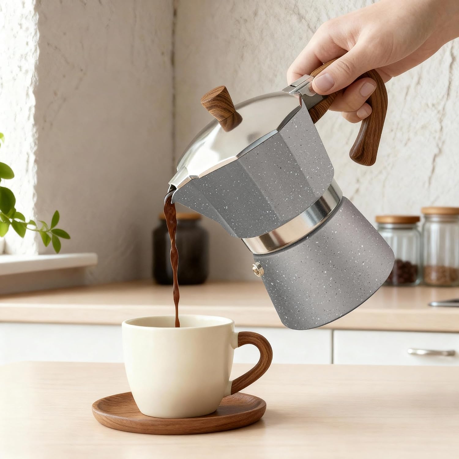 ShanSon Moka Pot Stovetop Espresso Maker 3 Cup 5 oz Italian Coffee Maker Manual Cuban Coffee Percolator Machine Italian Espresso Greca Coffee Maker for Cappuccino or Latte,Gray