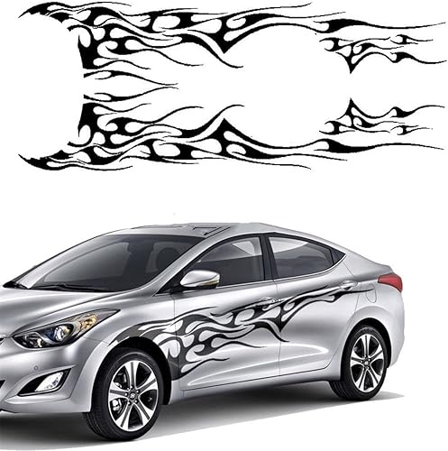 Miniatura 2 de BININBOX 1 Juego de calcomanías de cuerpo de auto lateral vinilo, gráficos de llamas de carrera, Negro