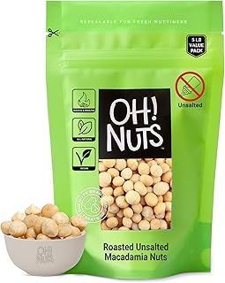 Oh! Nuts Macadamia Nuts - 5 lb - Dry Roasted Unsalted Macadamia Nuts - Oven Roasted - No Oil - Packed in New York Zip-Seal Bag for Exceptional Freshness