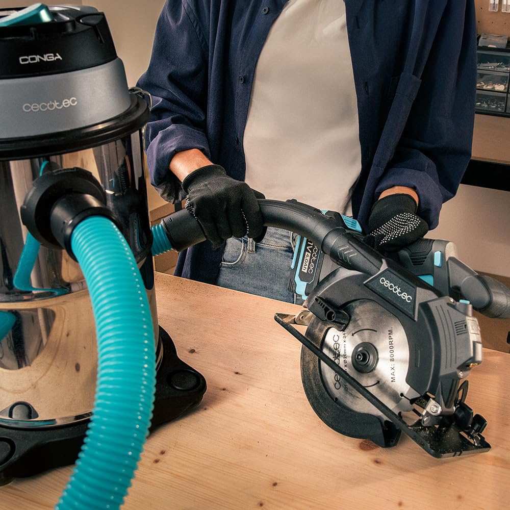 Cecotec DirectPrecission 8000 Vision, sega circolare a batteria, 21 V, disco da 165 mm, motore brushless, guida laser e guida parallela, accessorio connettore aspirapolvere