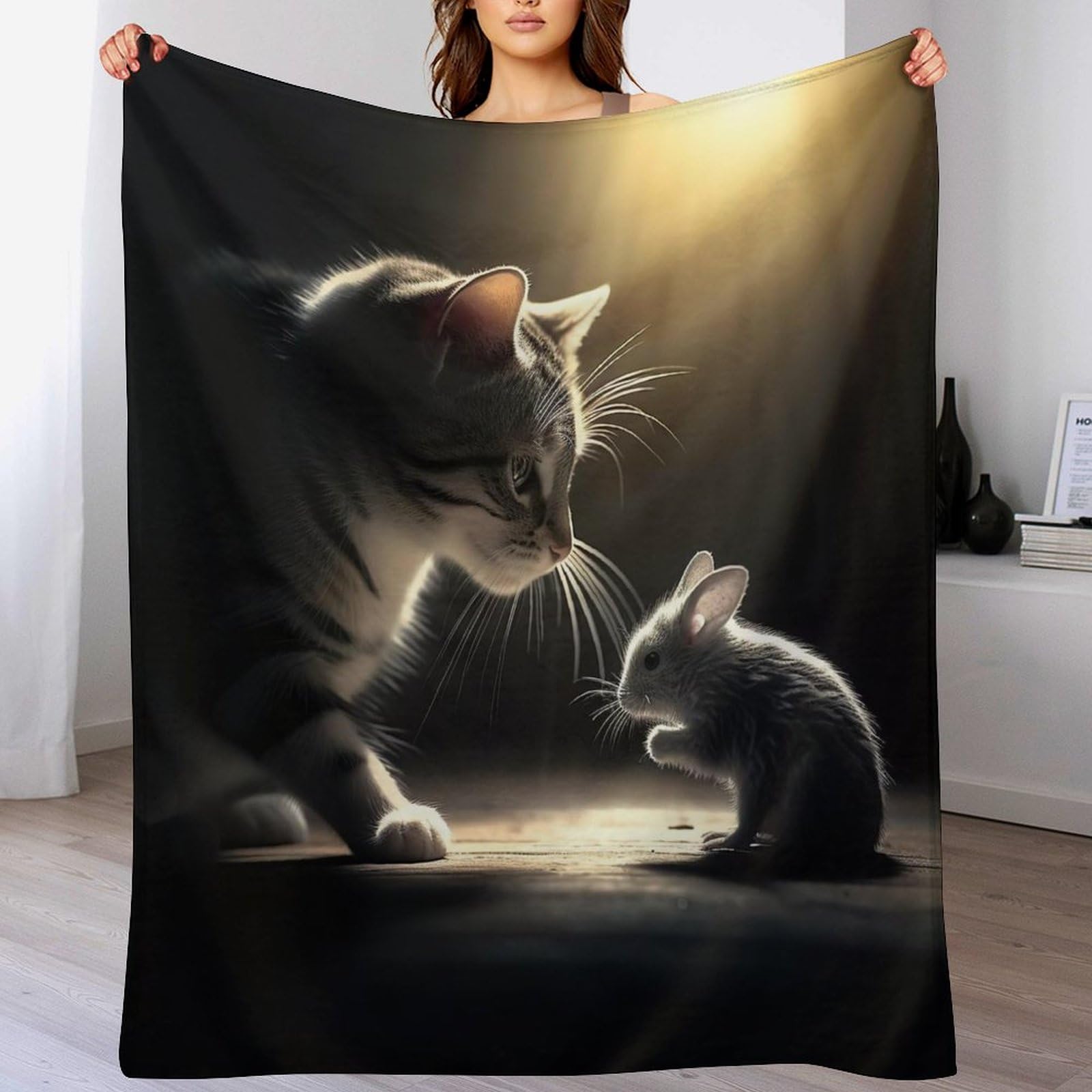 Couverture polaire chat mignon : plaid lit flanelle douce couverture canapé 150x200