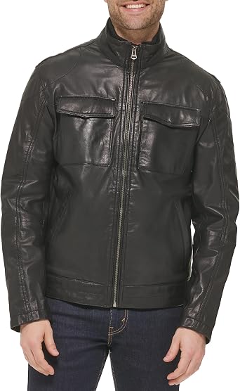 Cole Haan Men's Washed Leather Trucker Jacket