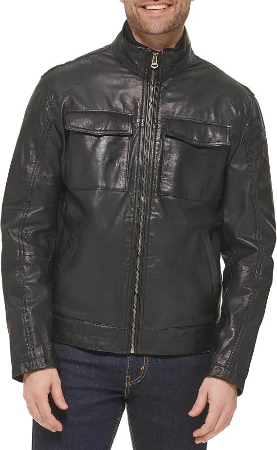 Cole Haan Men's Washed Leather Trucker Jacket