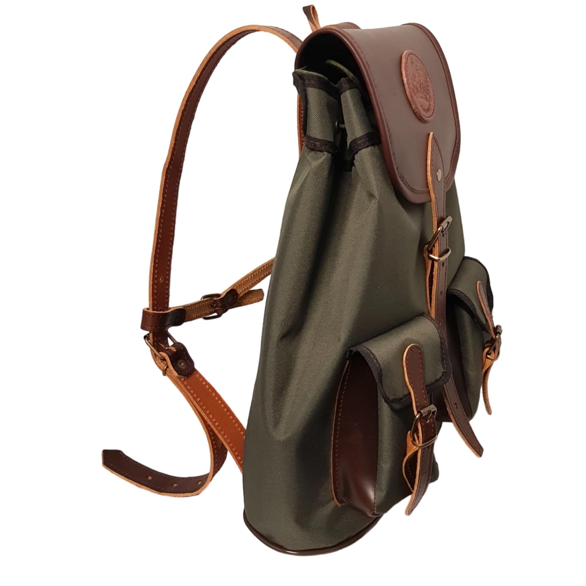 Mochila grande de caza con 2 bolsillos y refuerzos piel