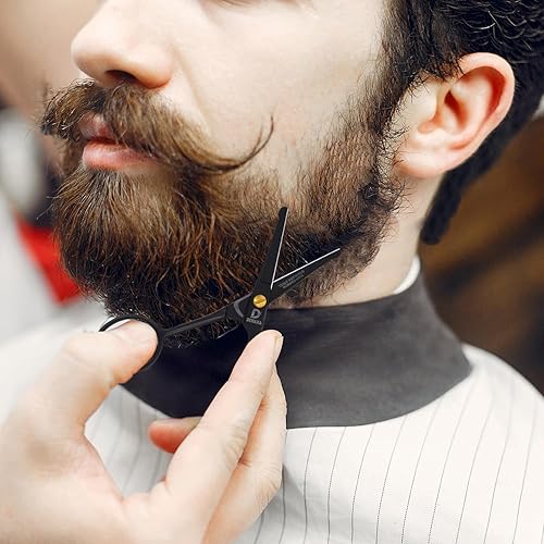Miniatura 4 de Tijeras profesionales para bigote con 1 peine para bigote, 1 peine de barba y bolsa suave, tijeras de seguridad de punta redonda de 4.5 pulgadas