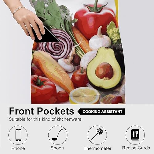 Miniatura 5 de MUSM Healthy Food ApronClassic Vintage Funny with Pockets Aprons,Adjustable Bib Waterdrop Resistant for Kitchen Cooking Restaurant BBQ Painting
