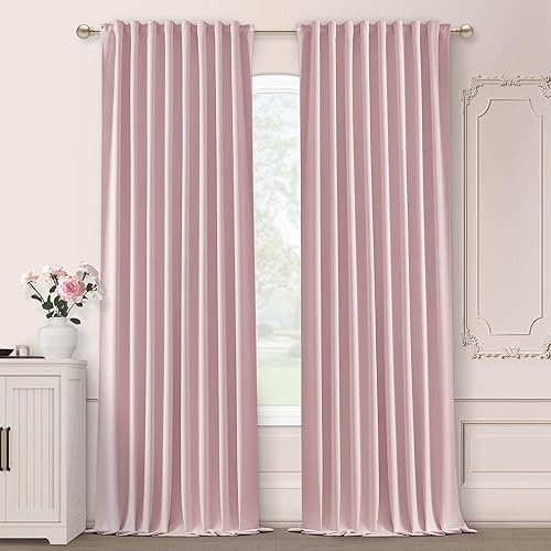SHINELAND Light Pink Blackout Nursery Curtains 52 x 84 Inches