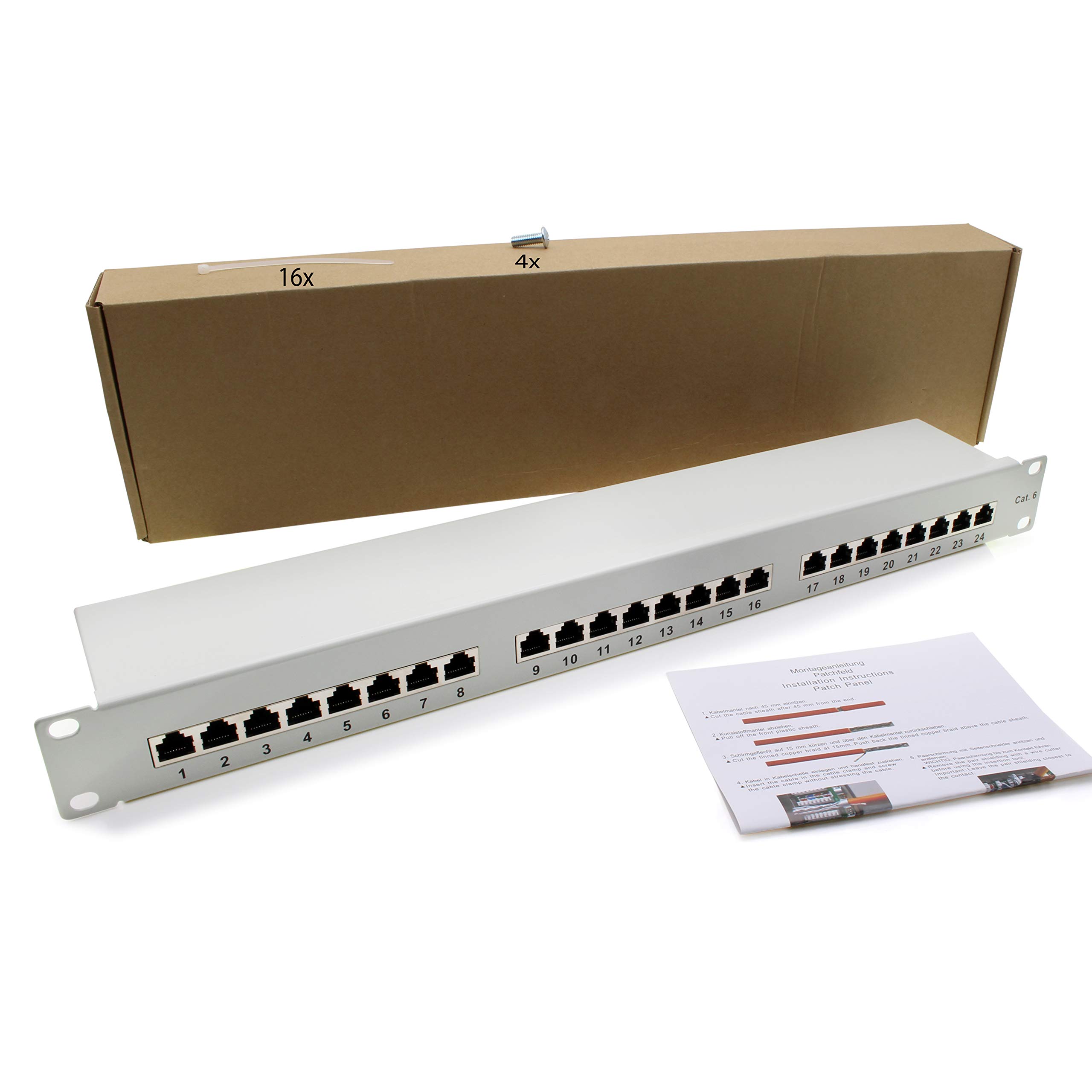 1aTTack.de 367464 Panneau de brassage CAT6 24 ports panneau de distribution blanc LSA+ technologie de connexion distribution réseau - RJ45 - TIA 568 A/B - blanc