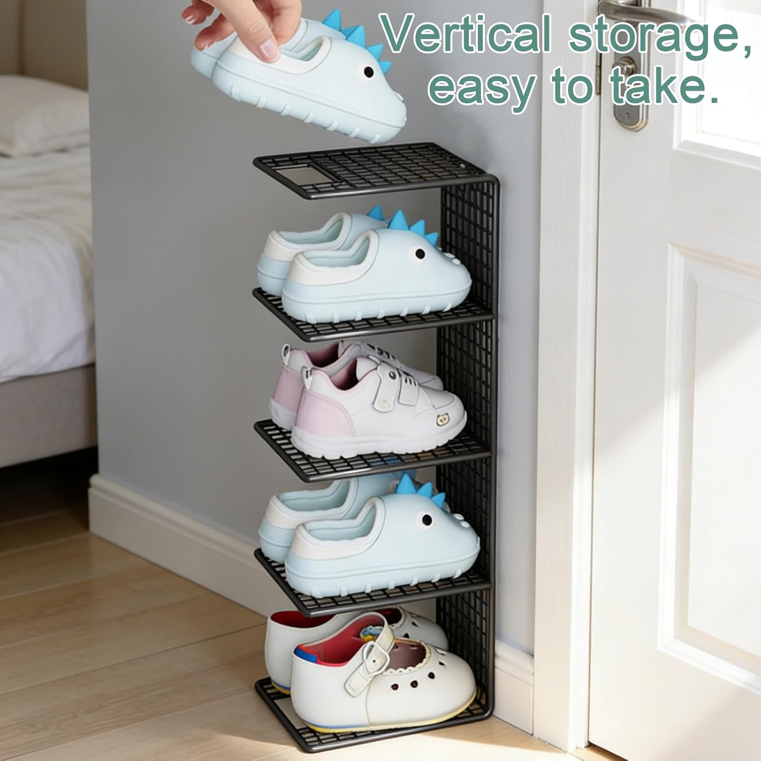 Kids Shoe Rack Iron 2-Pack Baby Footwear Organizer for Nursery Closet Kids Footwear Storage with Multi-Tier Space-Saving Design Desk File Sorter Book Purse Shoe Rack Organizer for Toddlers Bedroom