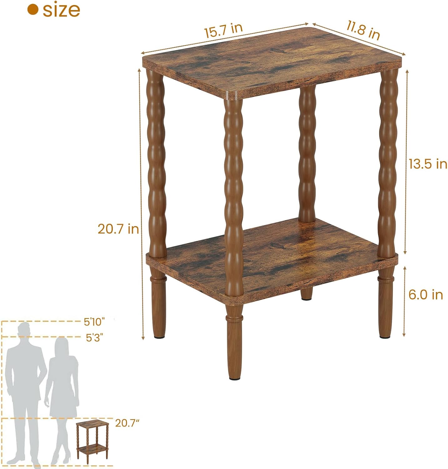 Small Narrow Side Table, Vintage End Table - Skinny Bedside Nightstand for Small Spaces, Couch/Recliner Accent Table for Bedroom Living Room Nursery, No-Tool Assembly (Rustic Brown)