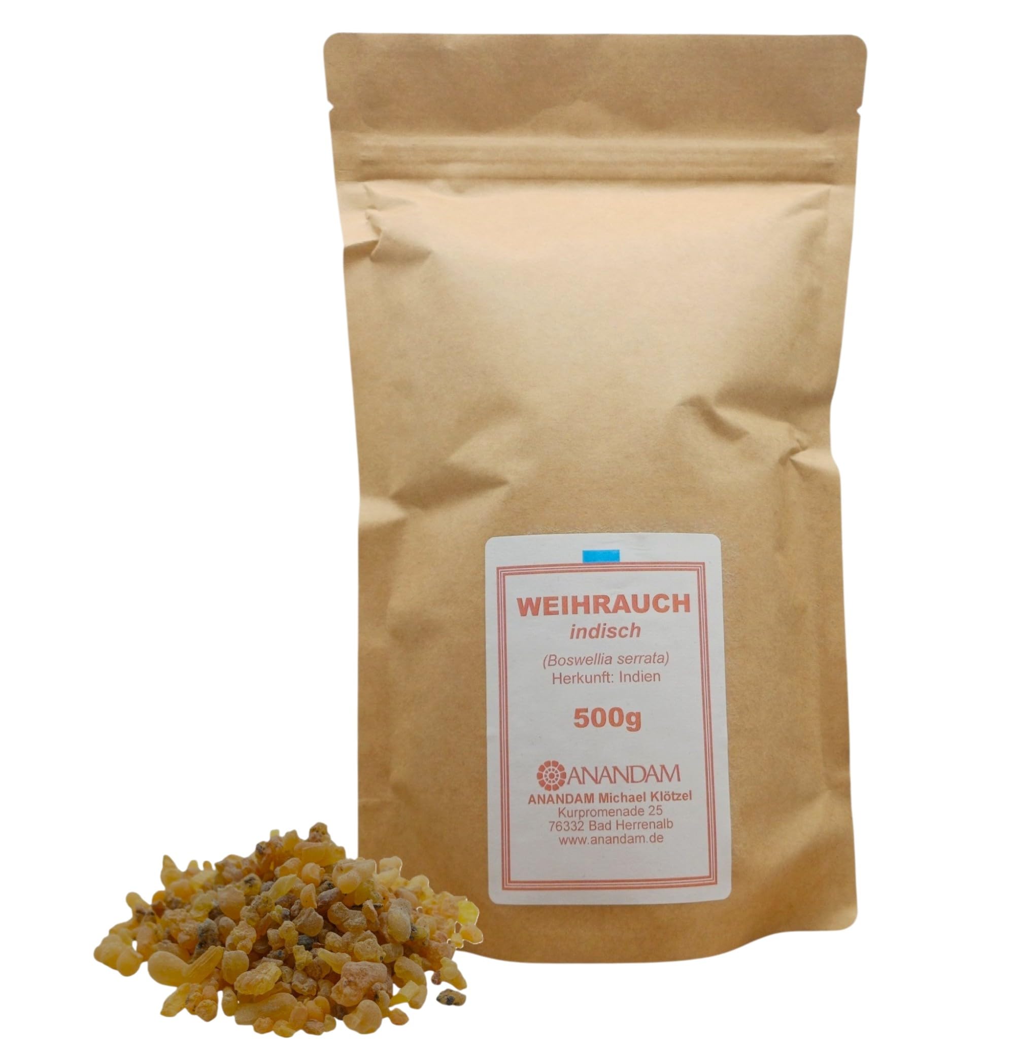 Anandam Natural 500 G Indian Incense Boswellia Serrata - 100% Peasize Incense Resin For Meditation, Yoga & Energetic Cleansing - Intense Spicy Aroma