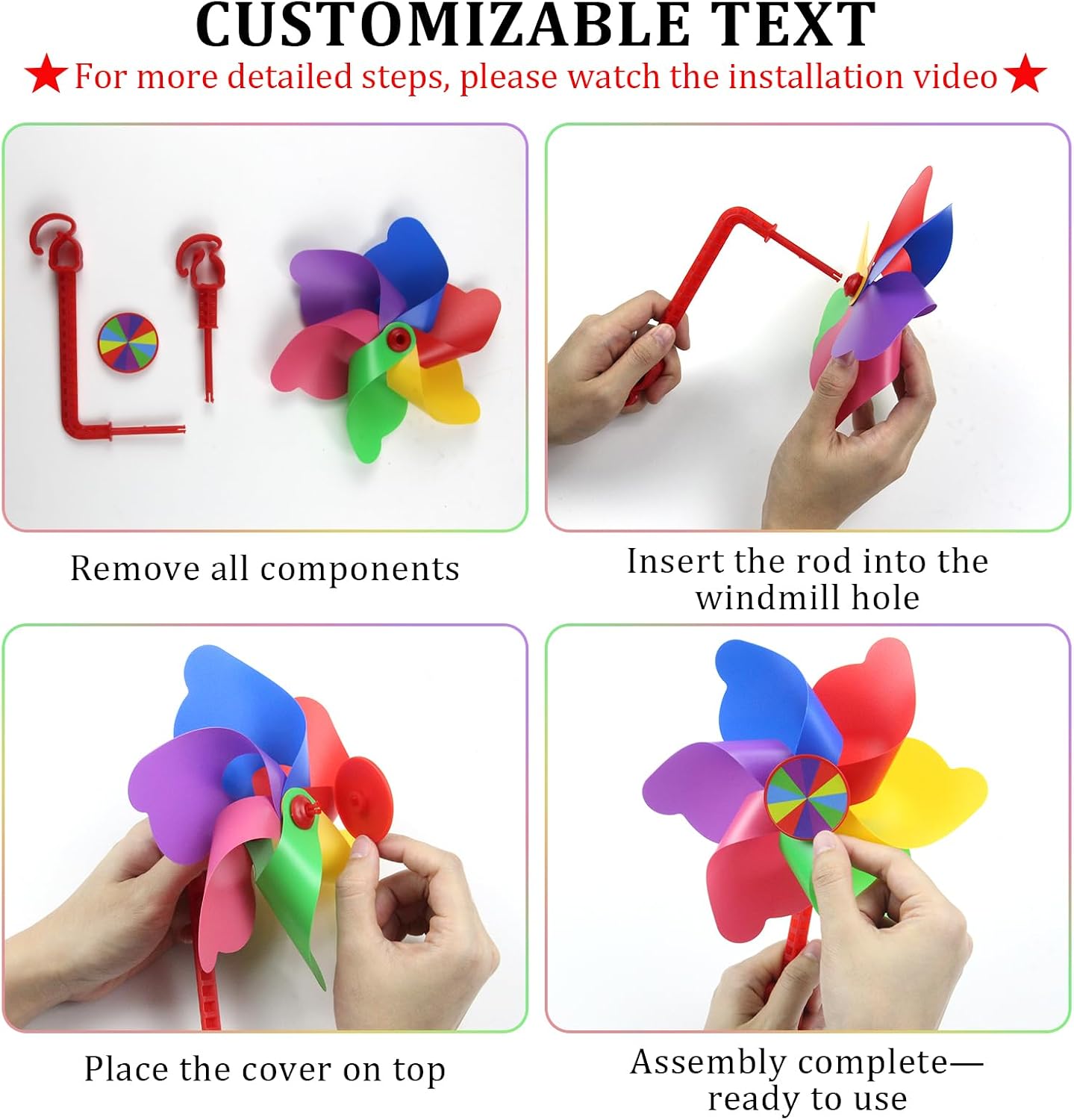 Rotating Pinwheel Stroller Identifier, Stroller Identifier Sign Flag, Stroller Finder Hanger with Rainbow Pinwheel and Ribbon, Quick Search Your Stroller in Theme Park Airport Mall (Colorful)