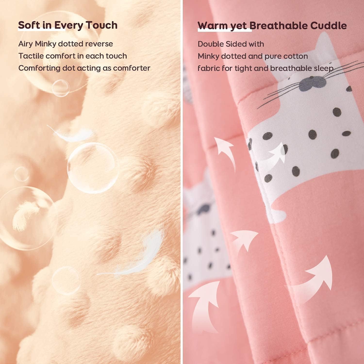 Uttermara 15 lbs Sherpa Fleece Weighted Blanket for Adult & Weighted Blanket 3 lbs for Kids, Ultra Cozy Minky Fleece and Cotton Sided with Cartoon Patterns