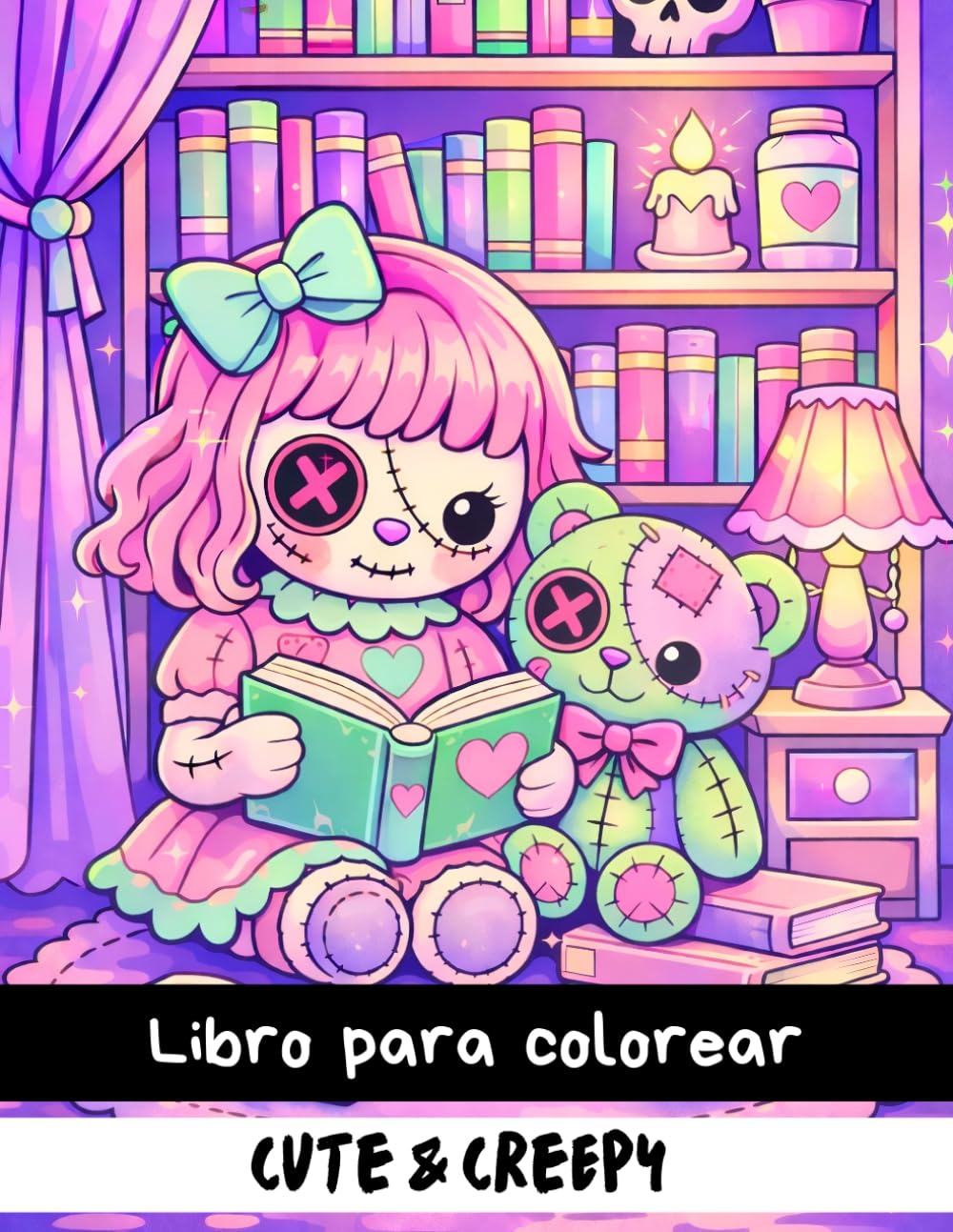 Cute & Creepy: Libro de colorear para adultos. 50 Dibujos de peluches y muñecas para calmar la mente, antiestrés, mindfulness.