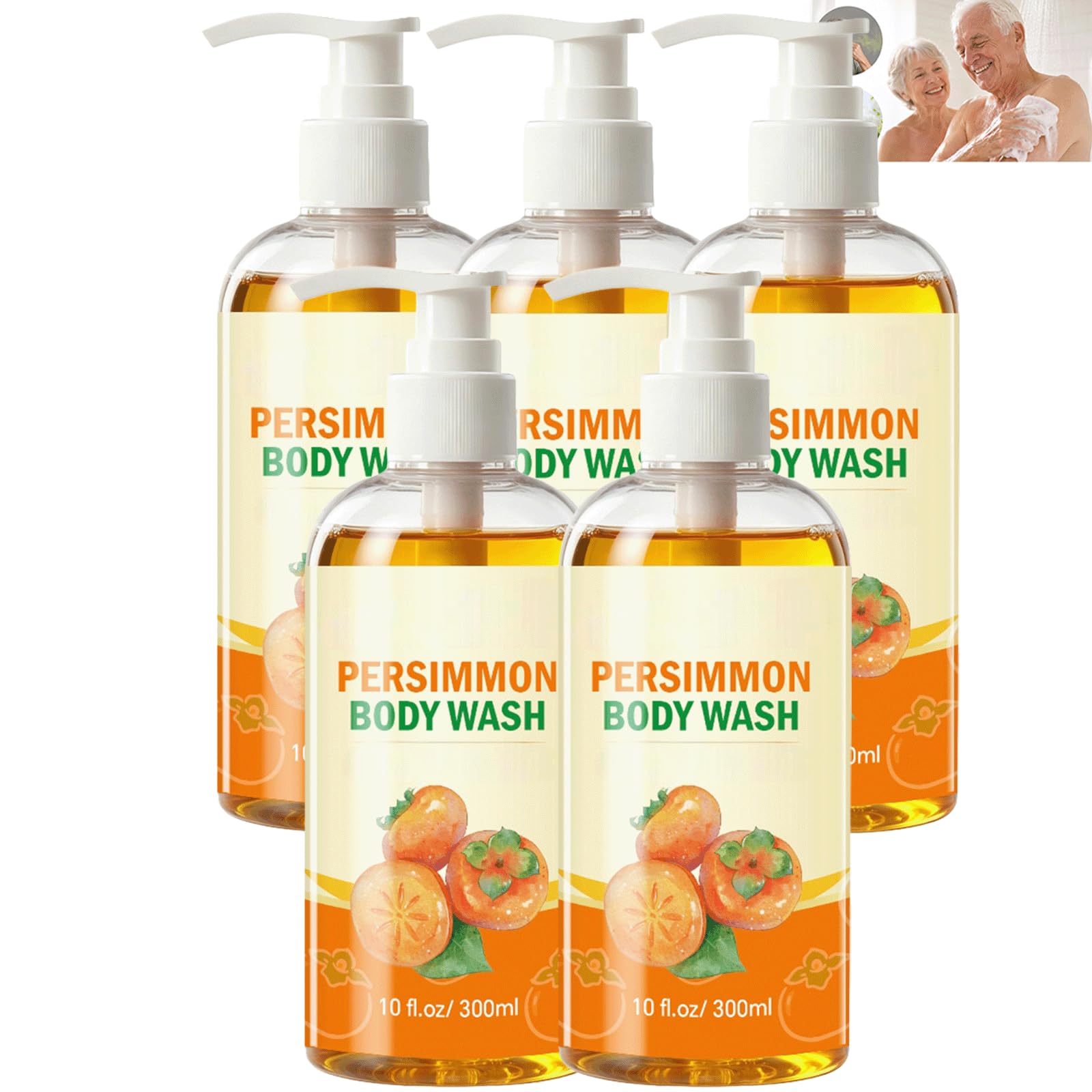 Persimmon Body Wash dla osób starszych Zapach - Neutralizator zapachów o dojrzałym zapachu, Delikatny płyn pod prysznic do skóry, Dezodoryzujący środek czyszczący dla kobiet i mężczyzn, (5 szt)