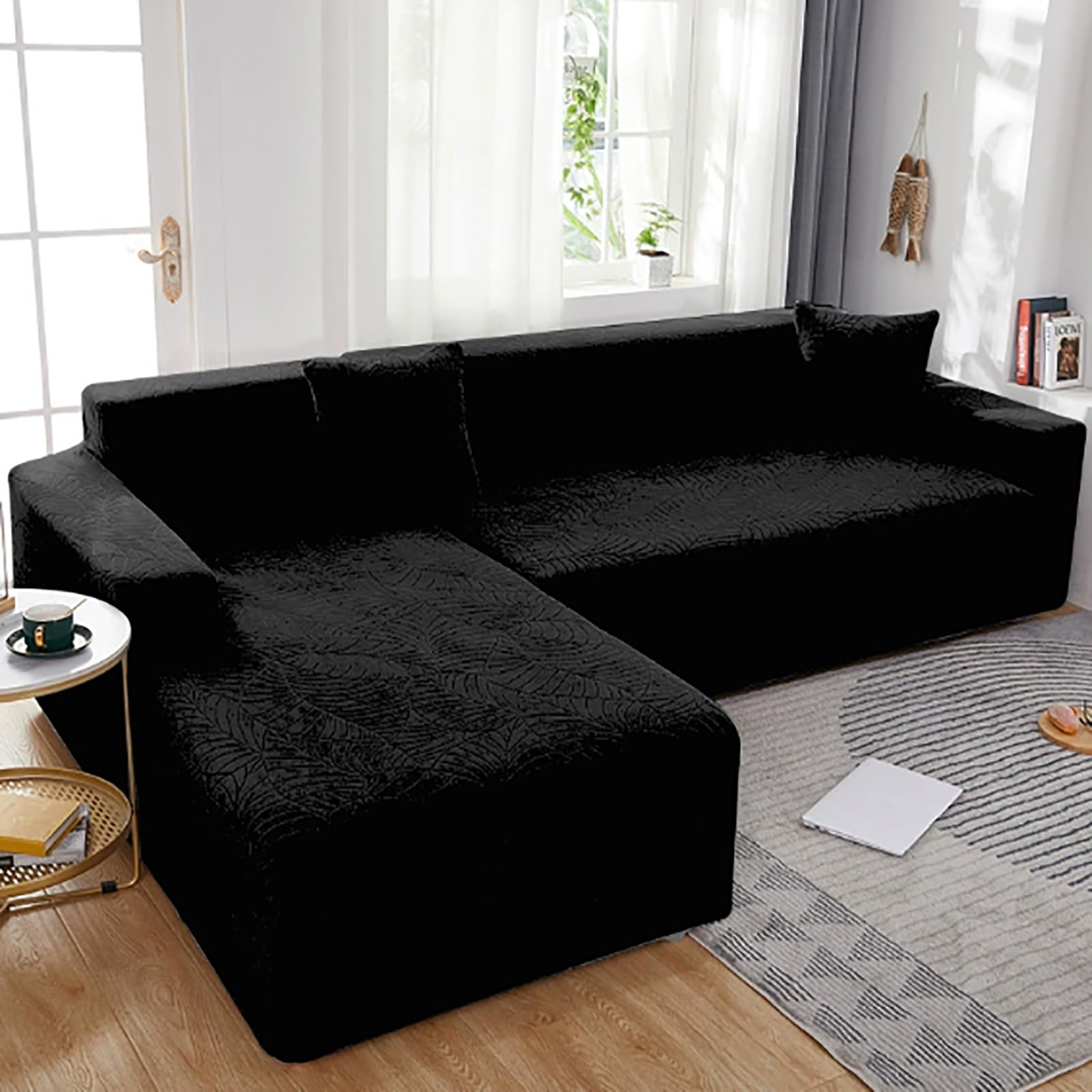 Housse de canapé universelle 3 places noire antidérapante pour salon de 185 à 230 cm