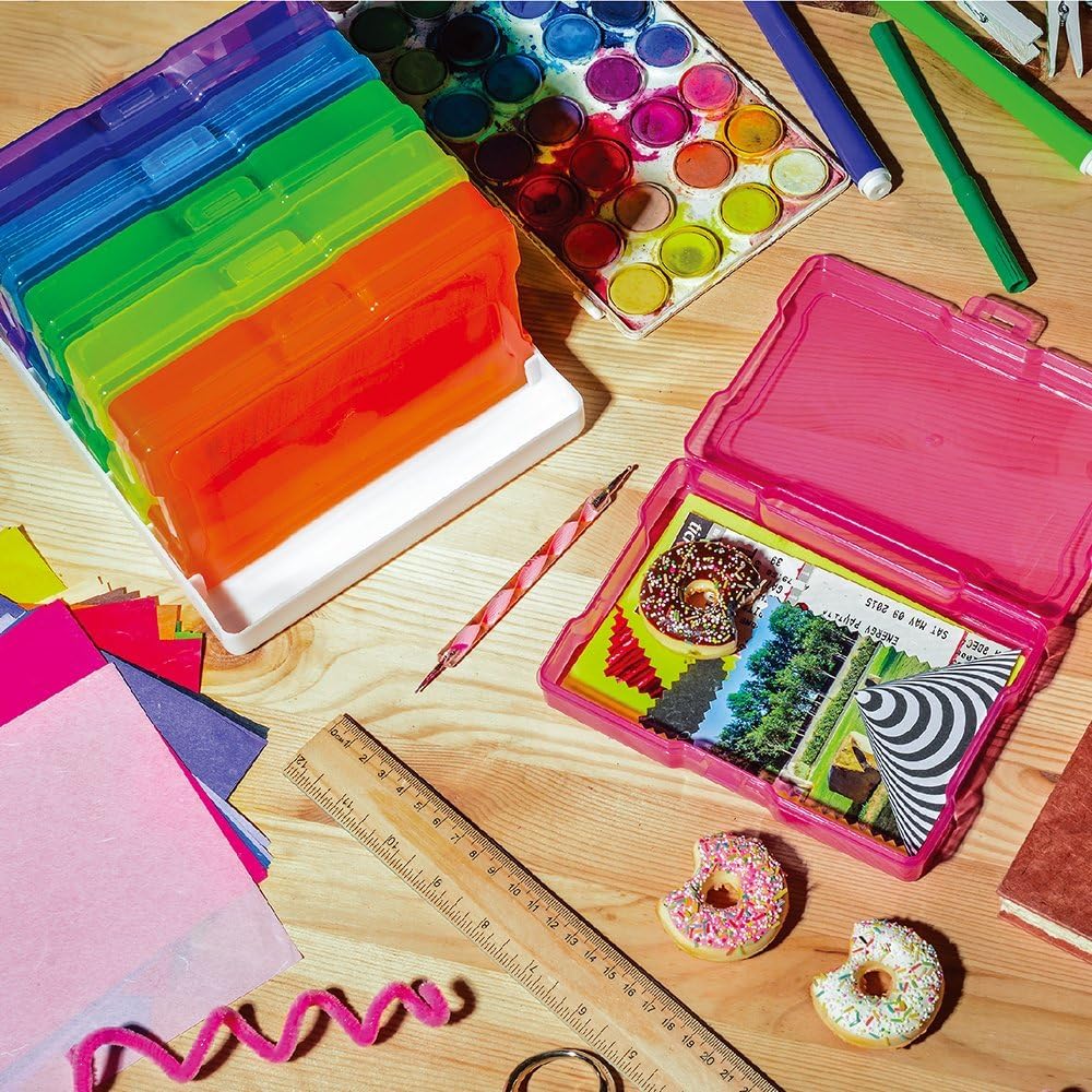 Fotoaufbewahrungsbox mit 16 innere Fotohalter, 17 × 12 cm Fotoetui, Mehrfarbige Durchsichtige Fotoboxen, zur Aufbewahrung von Saatgut Handwerk Karten, Bürobedarf (1×Aufkleber)