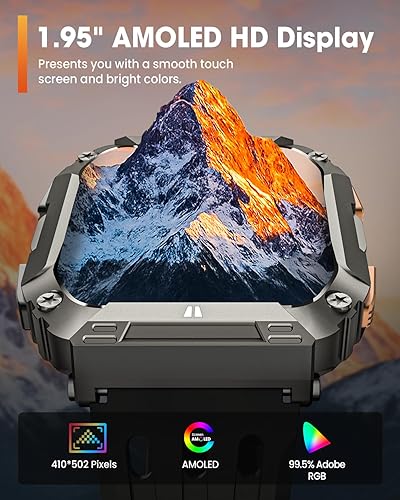 Miniatura 8 de Smart Watches for Men, Military Smart Watch with 100 Days BatteryLED Flashlight, 1.95'' Fitness Watch with Heart Rate Sleep Monitor100+ Sports Mode,