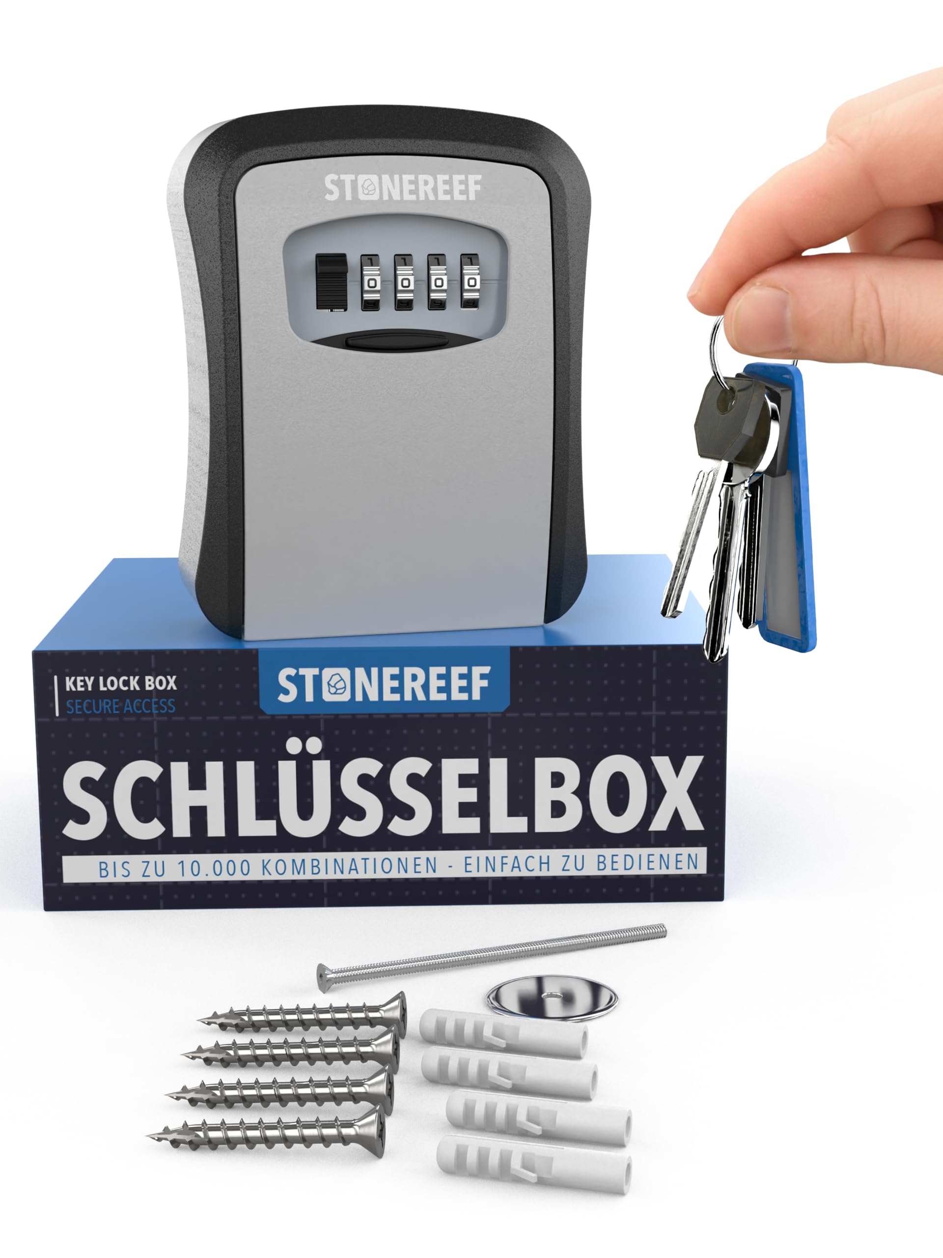 Schlüsselbox mit Zahlencode – Wetterfester Schlüsseltresor für Außen – Key Safe mit Metall-Front für Wandmontage – Ideal für Airbnb, Ferienhaus, Garage, Pflege & Handwerker