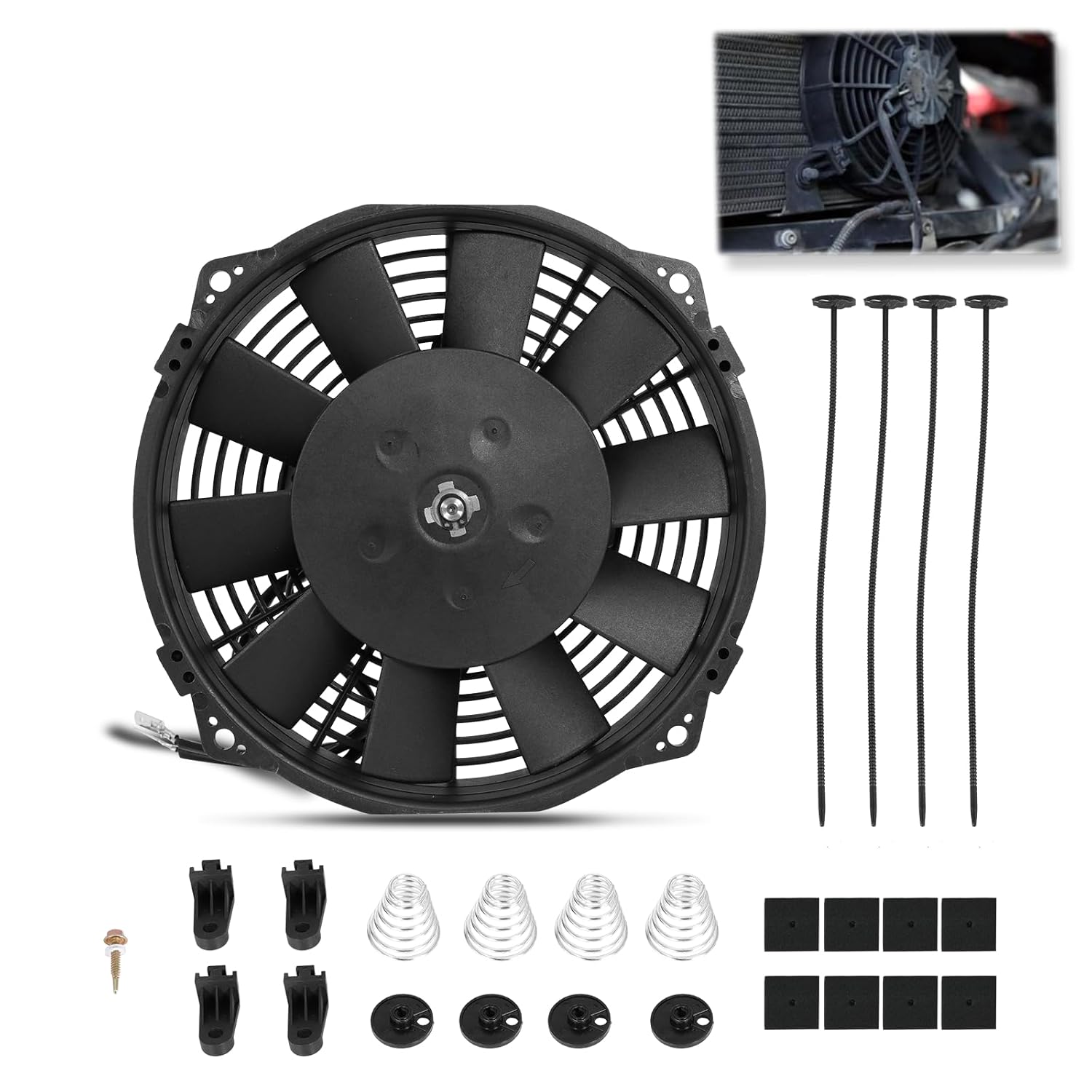 BETTERCLOUD 8 Inch Slim Radiator Cooling Fan 12V 80W Black Universal Fit with Mount Kit for Cars Trucks SUVs ATVs
