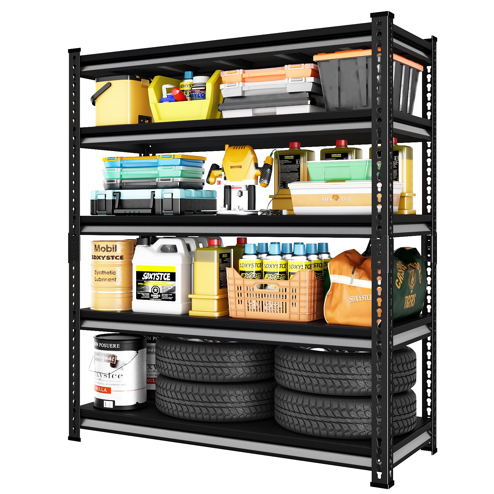 47.2" W Garage Storage Shelves Heavy Duty, 2800LBS Loads Adjustable Garage Shelving, 5-Tier Metal Shelving Units and Storage Racks, Industrial Utility Shelf,47.2" Wx17.7 Dx78 H, Black