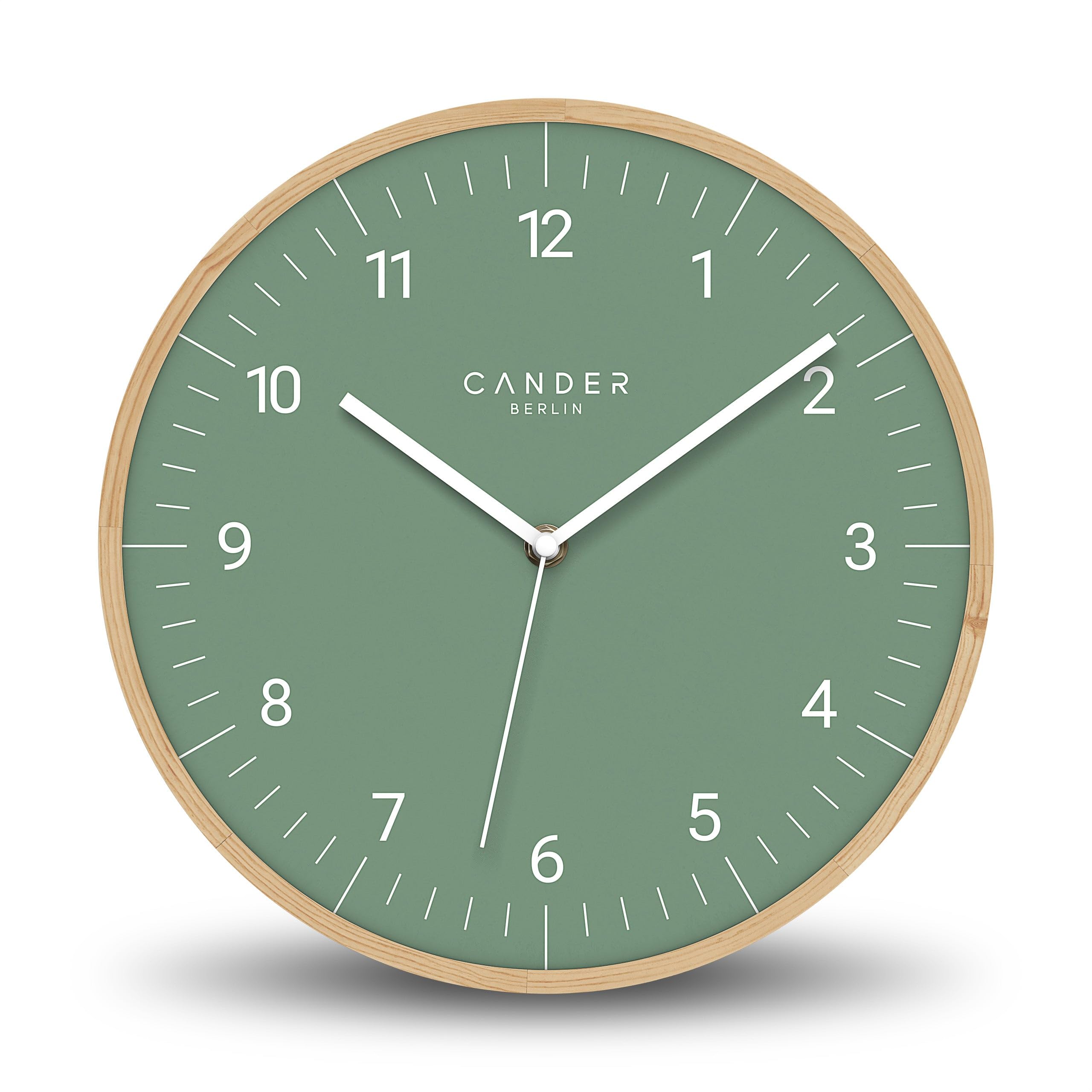 Cander Berlin MNU 8130 U Wanduhr Massivholz lautlos 30 cm grün modern Vintage ohne Tickgeräusche Wohnzimmer Küche analog