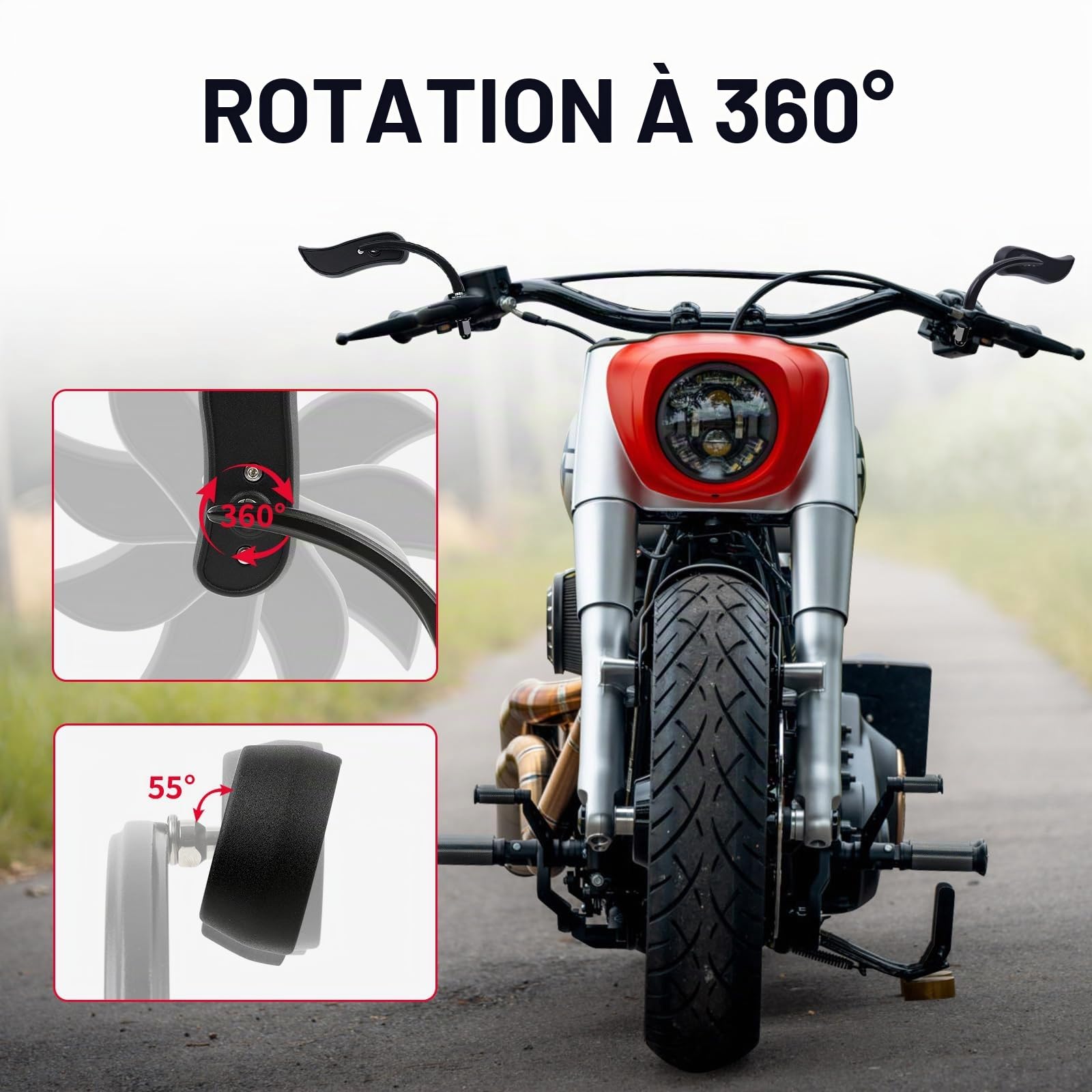 DREAMIZER Rétroviseurs Moto Universels Filetage 10mm 8mm, Rétroviseur Mini en Forme de Feuille pour Moto Compatible avec Harley Touring Softail Sportster Street Glide