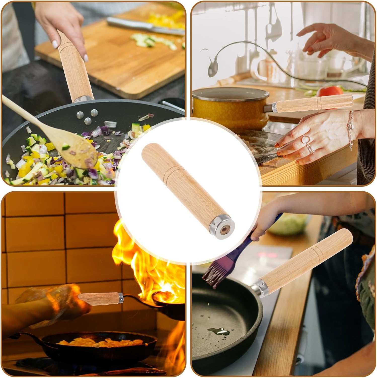 Wooden Pot Handle Replacement 6.49 inch Pan Handle Grip for Pots and Pans Ergonomic Heat Resistant Cooking Accessory Easy Install Side Anti-Scald Kitchen Replacement Part