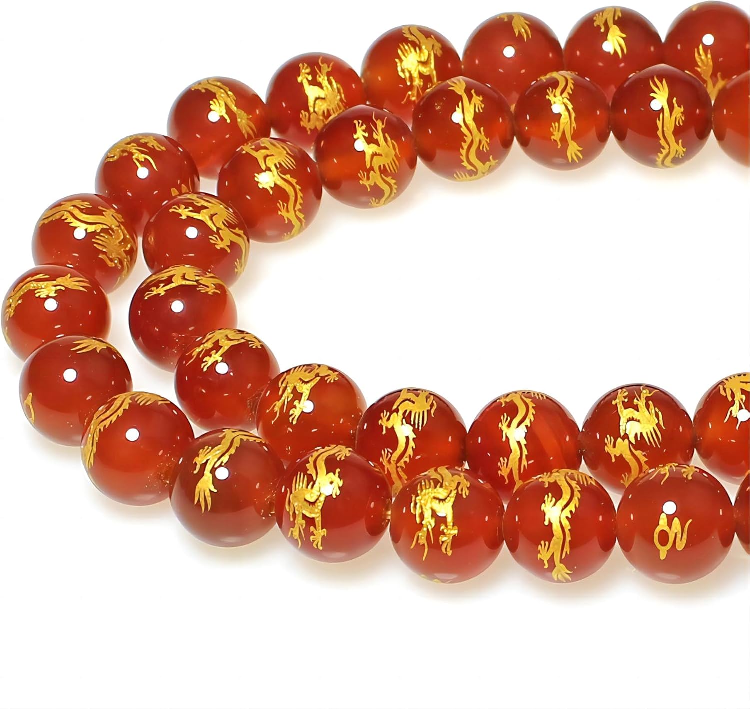 MJDCB Natural Stone Beads 8mm 43pcs Round Red Agate Carved Dragon Loose Gemstone Bead Charms for Jewelry Making Bracelet Necklace Earring Pendant