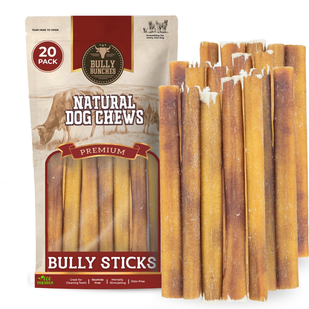 Bully Bunches Premium (6" Standard - 20 Pack) Odor-Free Bully Sticks for Small to Medium Dogs &amp; Puppies - Consistently Sized, Long Lasting Chews for Oral Care - All Natural, 100% Beef Dog Treats