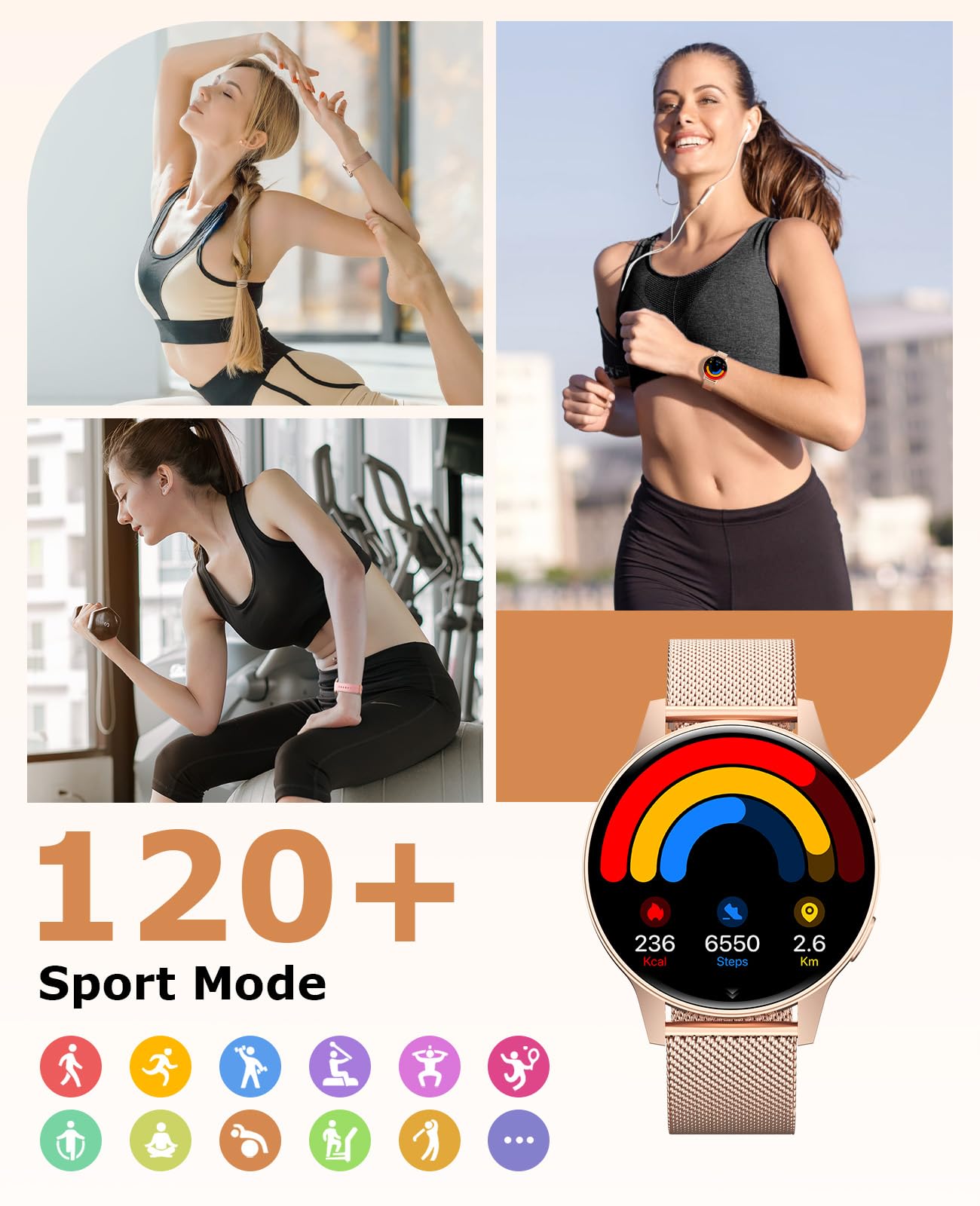 Miecgth 2025 Smartwatch Donna con SIRI/ET/HRV, 1.27" TFT Orologio Donna con Chiamate Cardiofrequenzimetro Ciclo Mestruale IP68 24H Sonno Caloria Fitness Tracker per Android & iOS (Oro rosa)