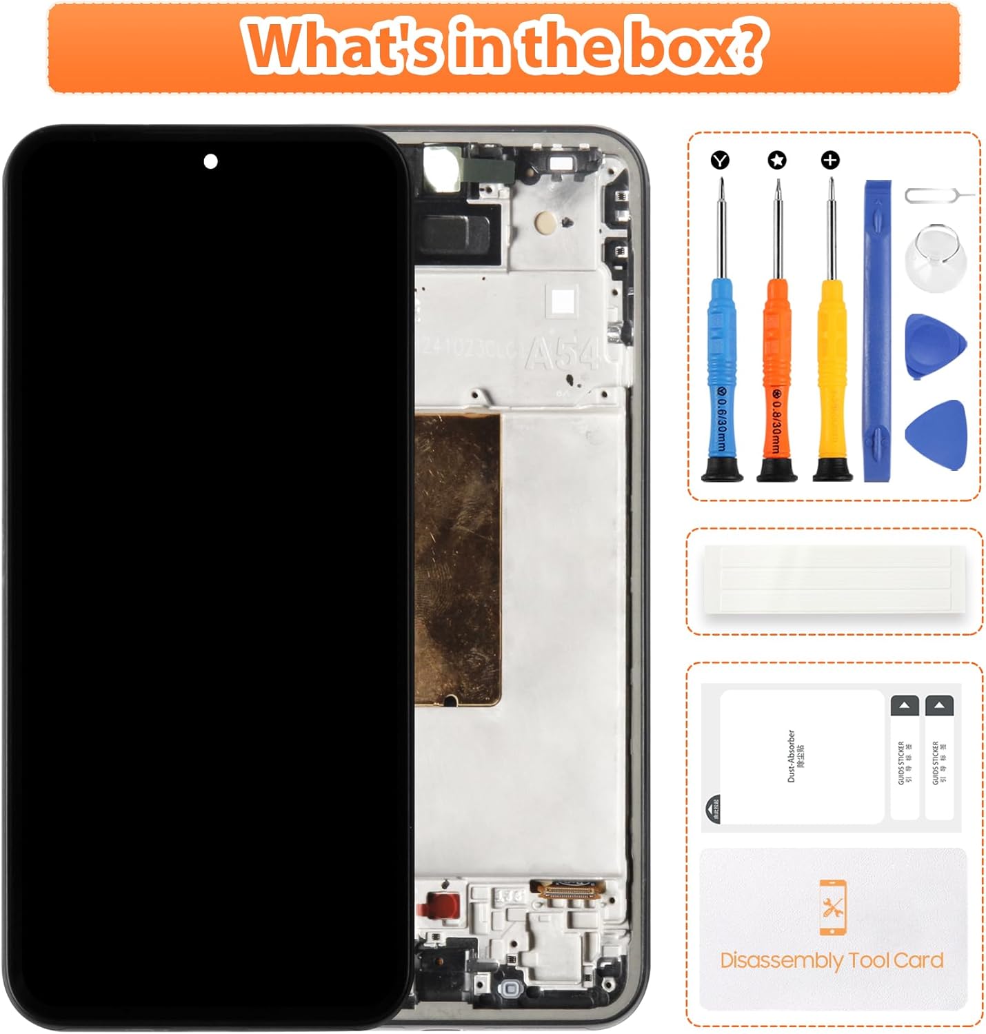 For Samsung Galaxy A54 5G Screen Replacement with Black Frame - OLED Display Assembly & Full Repair Tool Kit - Easy DIY Installation for SM-A546B - Fix Cracked/Broken Glass