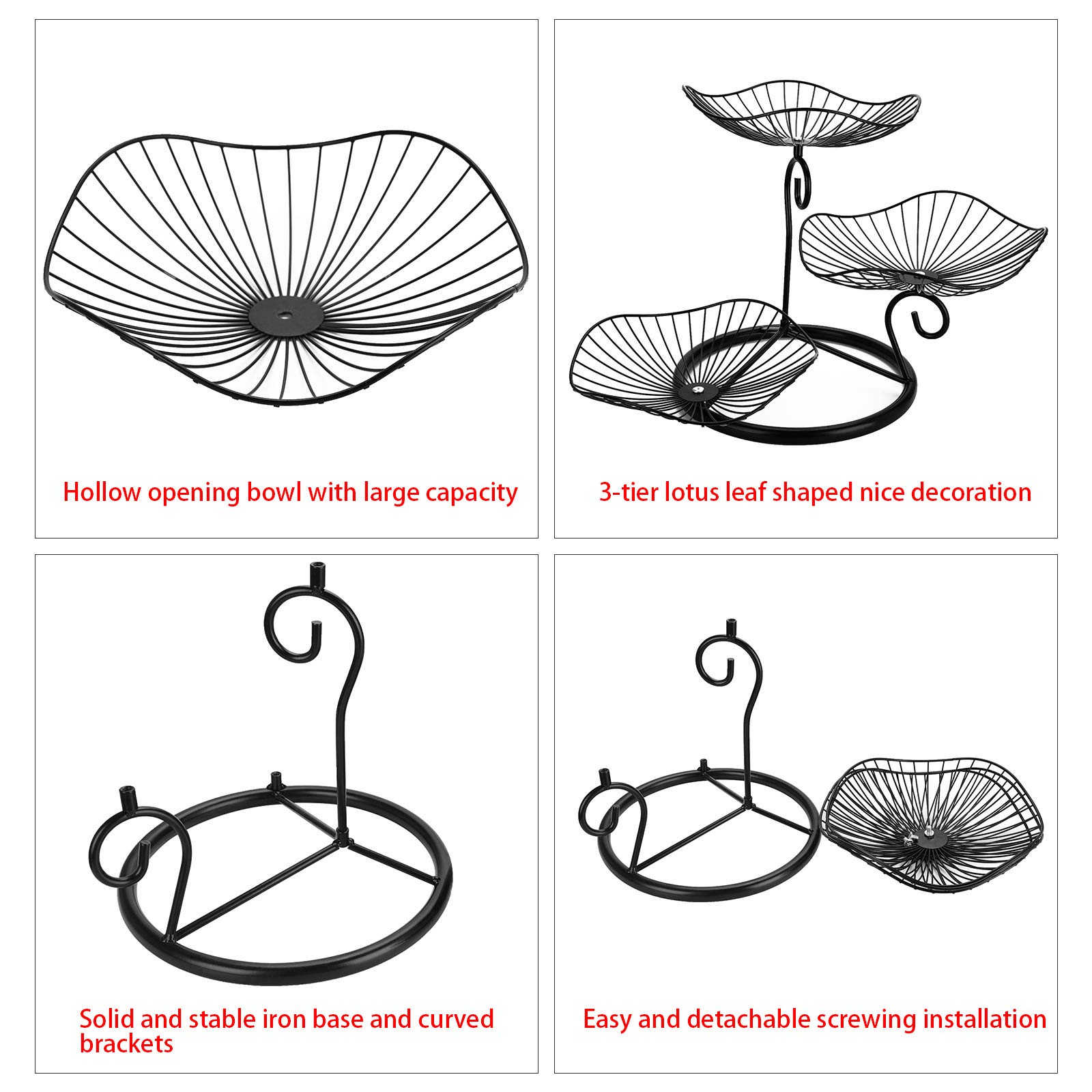 SUMTree - Corbeille à Fruits 3 Étages En Fer - Forme Fleur De Lotus - Or Rose