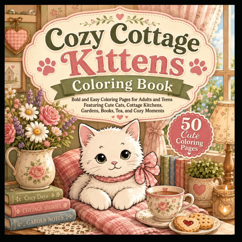 Cozy Cottage Kittens Coloring Book: A Bold and Easy Cat Coloring Book for Adults and Teens
