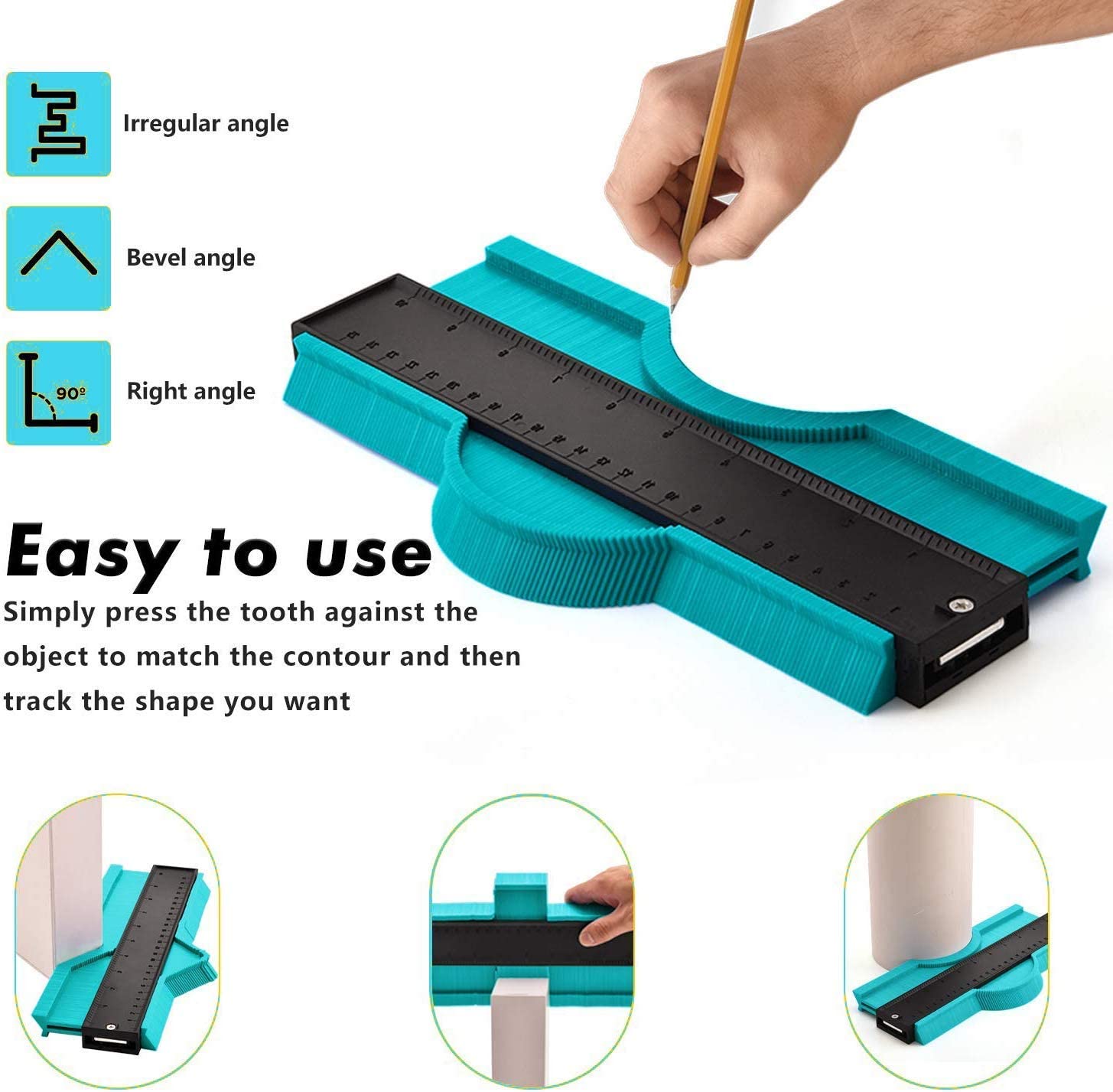 Kriq 10 Inch Contour Gauge Duplicator, Plastic Contour Gauge Profile Gauge Duplicator Copy Irregular Shapes Measuring Toolfor Corners, Woodworking Templates, Tiles and Laminate 1