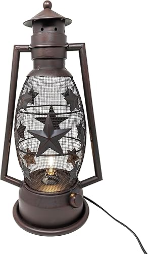 Farol de estrella de metal rústico, lámpara de mesa vintage con cable eléctrico, decoración de estilo vaquero occidental para sala de estar,