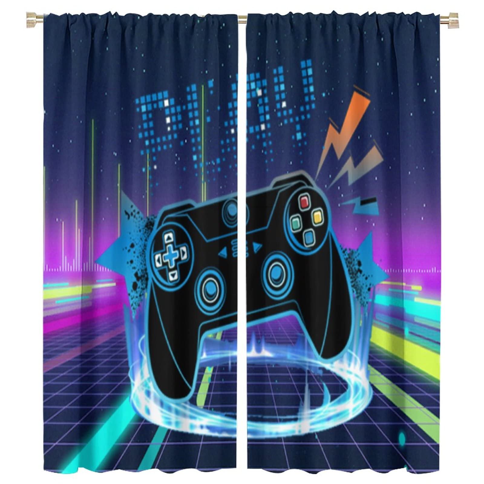 Kids Video Games Curtains, Boys Gaming Cool Colorful Hippie Controller Gamepad Gamer Rod Pocket Window Treatment Drapes for Teens Men Bedroom (Decor)